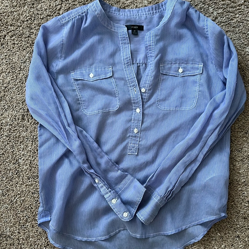 Women’s medium J Crew blue and white pinstripe blouse